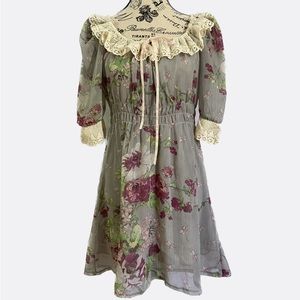 Vintage Floral 3/4 Sleeve Dress 👽